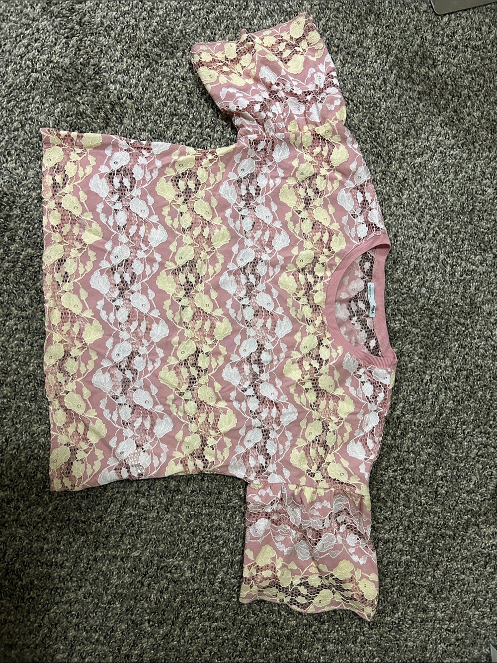 Zara Pink Lace Overlay Tee with Cream and Yellow Accents